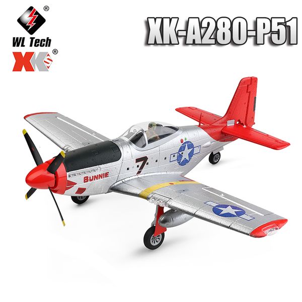 Avión Modle WLtoys XK A280 RC Avión P51 Simulador de combate 2 4G 3D6G Modo con reflector LED Avión Juguetes para niños adultos 230731