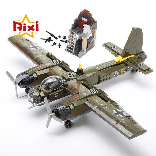 Avión Modle WW2 Militar Alemania Ju-88 Bombardeo Avión Bloques de construcción EE.UU. FU4 Adjuntar Avión Helicóptero Arma Modelo Ladrillos Juguetes para niño Regalo 230906