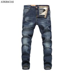 AIRGRACIAS Homme Marque Designer Jeans Hommes Coton Droite Bleu Foncé Jean Cowboy Jean Long Pantalon taille 28-40 201111