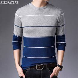 Airgracias Sweater Men Mode Brand Pullover gestreepte slanke fit gebreide wollen herfst Casual mannen Kleding Trek HOMBRE 201221