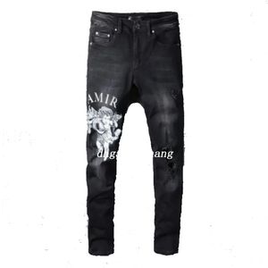 AIRI noir lettre ange impression jean mince hommes jean maigre Streetwear moto pantalon Hip Hop hommes Los Hombres 773243772