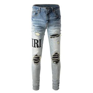 AIRI designer jeans hommes lettre marque blanc noir rock revival pantalon motard pantalon homme pantalon trou cassé broderie taille 28-40 qualité top 877949913