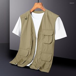 Airmen's Vesten Men Mesh Vest Multi-zakken Snelle droge mouwloze jasverslaggever Losse Outdoor Casual dunne vest mannelijk M-5XL
