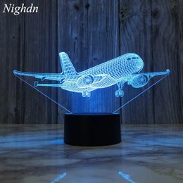 Airplane 3D Night Light USB plug-in Touch-tafellamp Decoratie Bed Nightlight Child Birthday Christmas Gifts For Kids Boys 240410