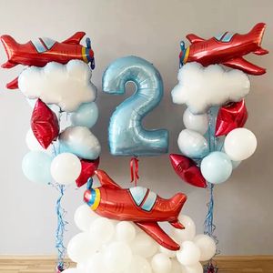 Vliegtuig Cloud Folie Ballon Blauw 40Inch Aantal Ballon Piloot Avontuur Thema Verjaardagsfeestje Decoratie Jongens Baby Douche Decorati 240318