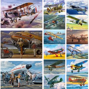 Vliegtuig Fighter Vintage Metal Painting American Style Aircraft Wall Sticker Painting Poster Pub Bar Room Decor 20cmx30cm Woo