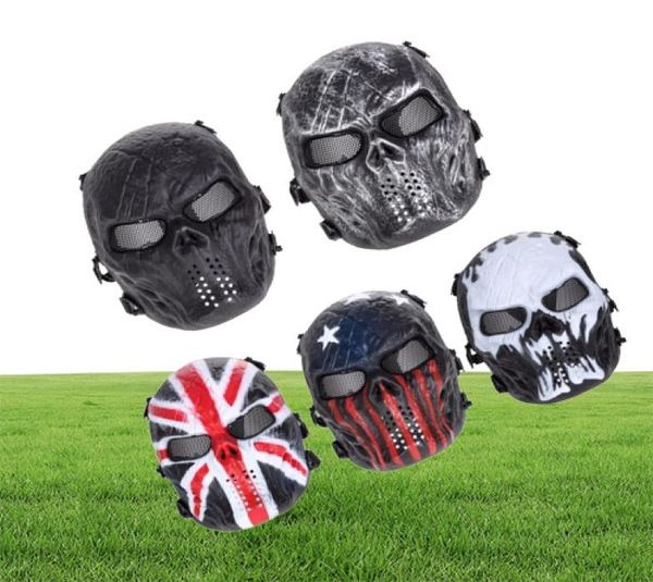 Masilla de fiesta de paintball de airsoft cráneo con máscara de cara completa juegos del ejército al aire libre Metal Mesh Eye Shield Disfraz para suministros de fiesta de Halloween Y21596331