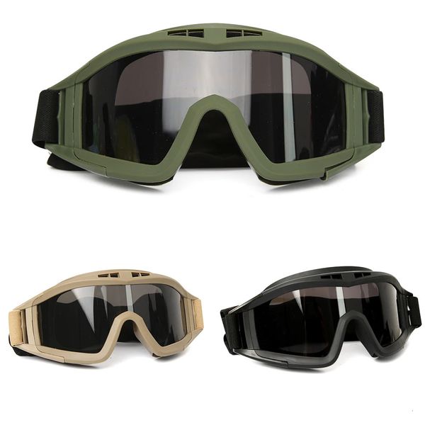 Airsoft lunettes tactiques 3 lentilles noir Tan vert coupe-vent anti-poussière Motocross moto lunettes CS Paintball Protection de sécurité 240108