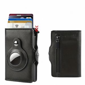 Boîte en aluminium métalle Airtag Boîte en aluminium RFID RFID Swipe Credit Card Holder en cuir authentique court à glissière courte à glissière U1G0 #