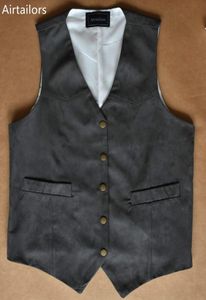 Les avions de travail des avions vintage Men039 Gris foncé vache en daim en cuir en cuir bouton couvert gilet de costume occidental pour mariage rustique plus2850485