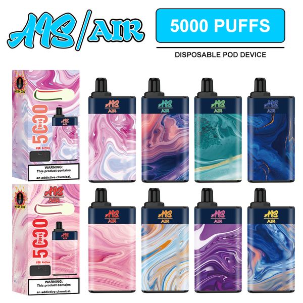 5000 bouffées Ais Air Stylo vape jetable Cigarette Mesh Coil Vapor Airflow Réglable Eletronic Rechargeable 15ML 8 Couleurs Appareil e Cigs Vaporisateurs Original