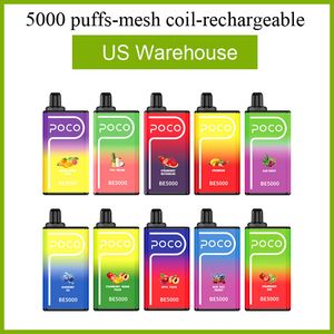 POCO BE 5000 puffs electronic cigarette disposable vape rechargeable mesh coil with 15ml vape pod 5pcs display US local warehouse