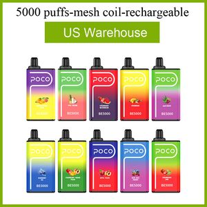 POCO BE 5000 bocanadas cigarrillo electrónico desechable vape bobina de malla recargable con 15ml vape pod 5pcs pantalla almacén local de EE. UU.