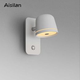 Aisilan LED Chambre de chevet Chambre à coucher Dimmable Applique Salon Nordic Creative Lecture Infinite Gradation Switch Wall Light 210724