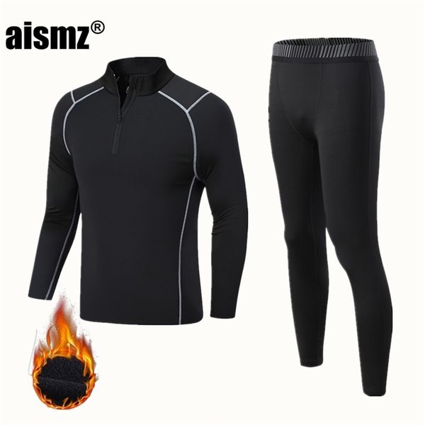 Aismz Hiver Sous-Vêtements Thermiques Hommes Garçon Chaud Première Couche Sport Rashgard Polaire Compression Séchage Rapide Seconde Peau Caleçon Long 211105