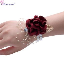 Aisound Mariage Fleur Corsage Artificielle Rose Floral Bracelet Pour Bal De Mariage Décor De Mariée Demoiselle D'honneur Fleurs En Soie 10PCS1216088