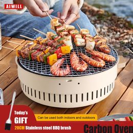 AIWILL Barbecue Grill Thuis Barbecue Outdoor Camping Houtskool BBQ Kachel Grills Mesh Draagbare Rookloze Barbecue Pan 240116