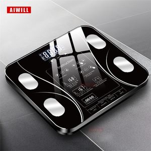 AIWILL Básculas de baño Pantalla LED Grasa corporal Escala de peso electrónica Análisis de composición corporal Escala de salud Smart Home T200117