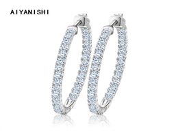 Aiyanishi Real 925 Sterling Silver Classic Big Hoop Oorrings Luxe Sona Diamond Hoop oorbellen Fashion Simple Minimal Gifts 2202186398188