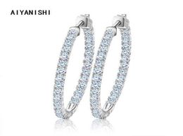 Aiyanishi Real 925 Sterling Silver Classic Big Hoop oorbellen Luxe Sona Diamond Hoop oorbellen Fashion Simple Minimal Gifts 2201088262461