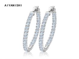 AIYANISHI réel 925 en argent Sterling classique grand cerceau boucles d'oreilles de luxe Sona diamant boucles d'oreilles mode simple cadeaux minimaux 2202188107371