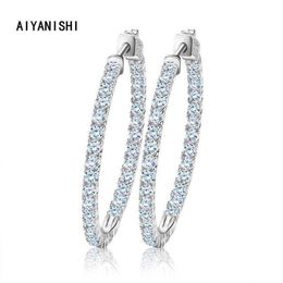 AIYANISHI Echt 925 Sterling Zilver Klassieke Grote Hoepel Oorbellen Luxe Sona Diamanten Hoepel Oorbellen Mode Eenvoudige Minimale Geschenken 220108225d