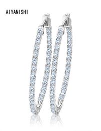 Aiyanishi Real 925 Boucles d'oreilles en argent sterling classiques Big Hoop Luxury Sona Diamond Hoop Oreurs Fashion Simple Minimal Gifts 2202183722487