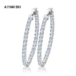 AIYANISHI Echt 925 Sterling Silber Klassische Große Creolen Luxus Sona Diamant Creolen Mode Einfache Minimale Geschenke 220218226c