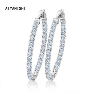 Aiyanishi Real 925 Sterling Silver Classic Big Hoop Pendientes Luxury Sona Diamond Hoop Pendientes Fashion Simple Minimal Gifts 220108209J