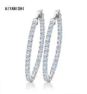 Aiyanishi Real 925 Sterling Silver Classic Big Hoop Oorrings Luxe Sona Diamond Hoop oorbellen Fashion Simple Minimal Gifts 2201081057994