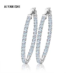 AIYANISHI Plata de Ley 925 auténtica pendientes de aro grandes clásicos pendientes de aro de diamantes Sona de lujo regalos minimalistas simples de moda 220108176Y