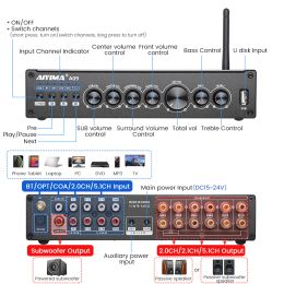 Aiyima A09 TPA3116 100W Amplificateur de subwoofer Bluetooth 5.1 Sound surround Coax Opt Digital Amp Home Theatre DSP DSP