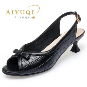 Aiyuqi sandales en cuir authentiques femmes mode fashion poisson bouche bouche grande taille 240412