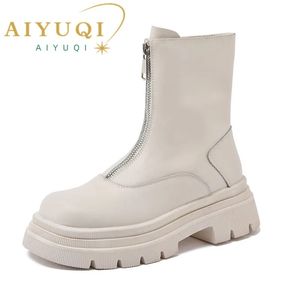 AIYUQI femmes Chelsea bottes en cuir véritable chaud hiver antidérapant Style britannique avant fermeture éclair chaussons 240108