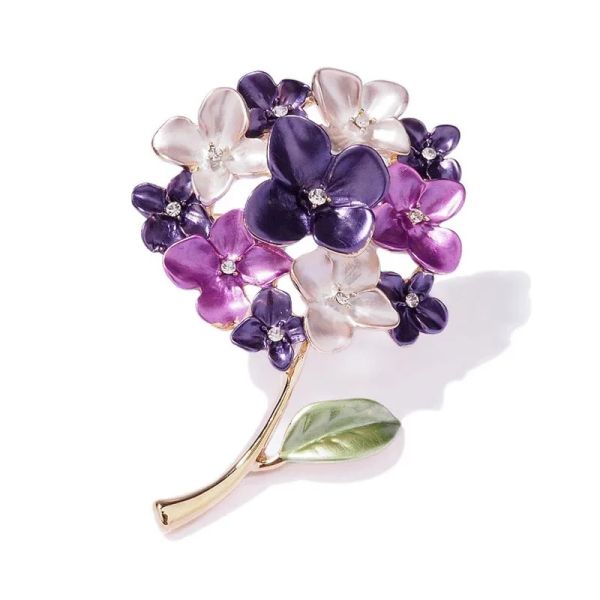 Ajojewel Purple Red Hortengea Flower Brooch Broch pour les femmes bijoux végétaux Cadeaux de beauté en gros