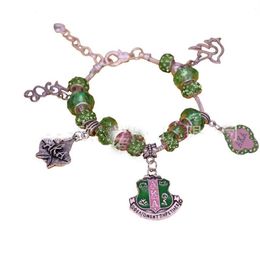 Bracelet à breloques en perles de sororité AKA, perles de verre roses et vertes, cadeau pour femmes Sorority, bijoux enroulés Aka Spira K2306a