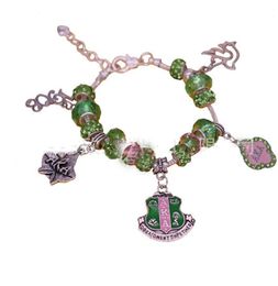 AKA kralen Sorority bedelarmband roze en groen glas kralen armband cadeau voor Soror vrouwen Aka Spira Wrap sieraden K28673189