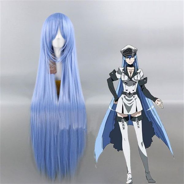 Akame Ga KILL Esdeath Cosplay perruque 100 cm bleu cheveux longs raides 2704