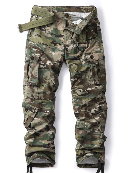 Akarmy para hombre pantalones de carga casual del ejército militar pantalones de camuflaje de camuflaje pantalones de trabajo con 8 bolsillos no cinturón 240329