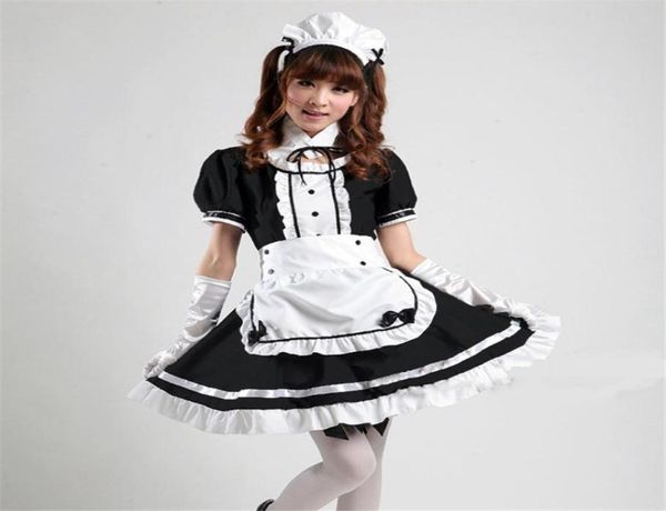 Akihabara Cosplay Disfraz de mucama francesa sexy Chicas lindas Vestido de lolita negro Uniforme Escuela de lolita Disfraz de Halloween de tul para mujer4907195