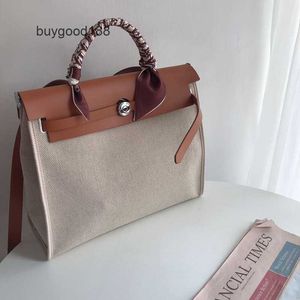 Akilyle – sac de luxe de styliste, sac décontracté en toile de chanvre Herbag31 avec tissu contrasté et cuir pour femmes