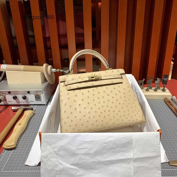 Akilyle Designer Luxury Bag H's All Manual Wax Line Bag Kl25cm Afrique du Sud Kk Autruche Classe i Peau d'autruche Laine Blanc