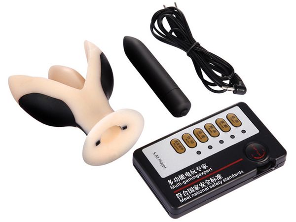 AKKAJJ Silicone Anal Vibrator Télécommande Anus Expansion Choc Électrique Butt Plug avec Bullet Vibrant Adult Sex Toys Masturbation Massage