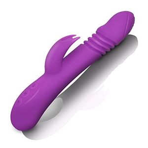AKKAJJ Vibromasseur gode télescopique pour masturbation féminine avec 3 vitesses de poussée 7 vitesses de vibration tige AV 45 degrés charge USB chauffante