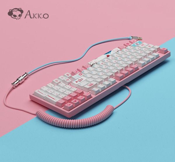 Akko Câble de thème de clavier mécanique personnalisé Typec grand aviateur enroulé Akko Midnight Neon Pinkkeyboard Cable 9671711