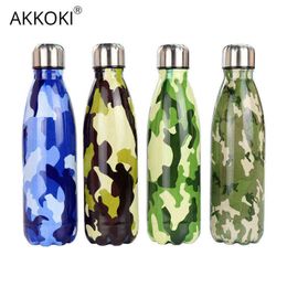 Akkoki 500 ml camouflage roestvrijstalen vacuümflessen thermos sportfles thermocup thermische fles voor water thermokoppel Y1223