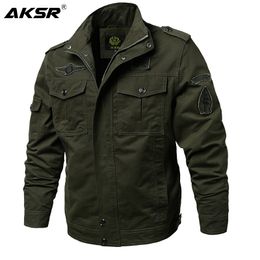 AKSAR Plus Size Men Spring Autumn Cotton Military Jacket Coat Army Men's Bomber Pilot Jackets Mens Cargo Chaqueta ligera 201118