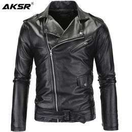 AKSR Heren lederen jas stand kraag bijgesneden diagonale rits punk stijl casual slanke jas faux bontjas mannen warme maat M-4XL 201124