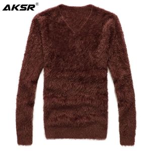 AKSR Hombres Suéter de Invierno Cálido Lana de Punto Suéter Suéter Jumper Hombres V Cuello Mohair Cachemira Suéteres Sueter Hombre Pull Homme 201120