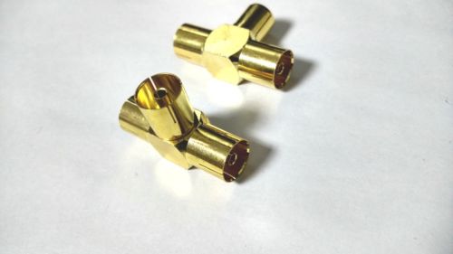 20pcs high quality brass IEC PAL DVB Female to 2 Female RF adapter